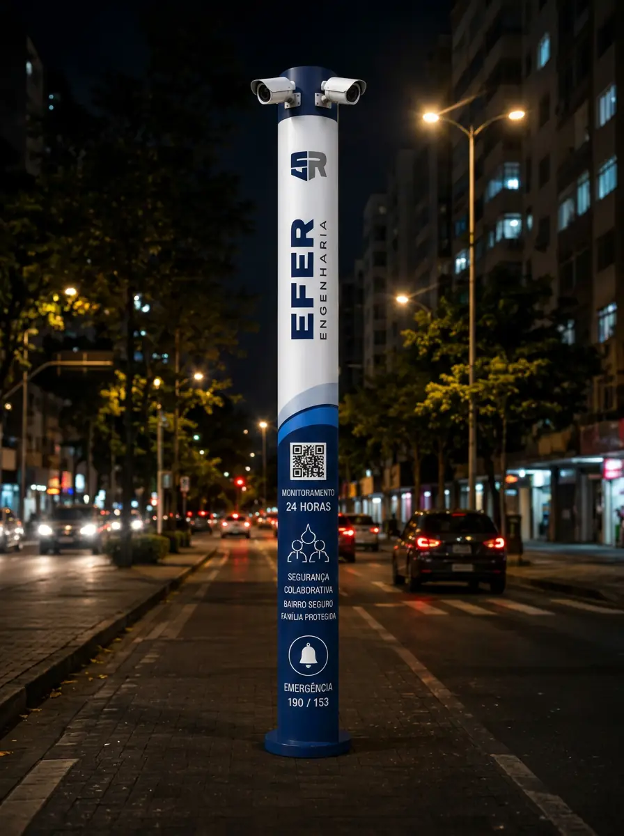 Totem EFER instalado em avenida urbana com câmeras inteligentes
